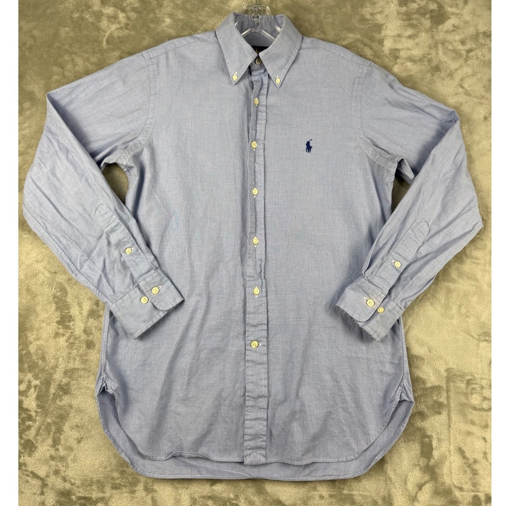Polo Ralph Lauren Mens 14.5 Light Blue Micro Check Button Down Shirt Cotton